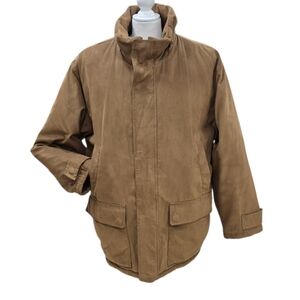 Aberdeen coat men's XL brown microfiber quilted lining snap on hood cinch waist
